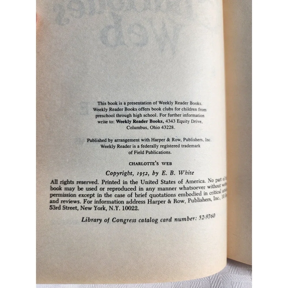 Charlotte's Web 1952 Hardcover Weekly Reader Books (Newberry Honor) E. B. White